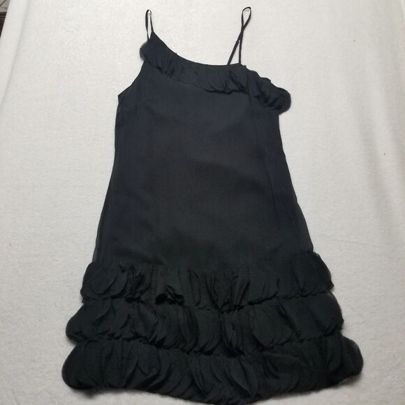 Banana Republic 4 Dress 100% Silk Cocktail Event Black Ruffle Petal Asymmetrical - Picture 1 of 5